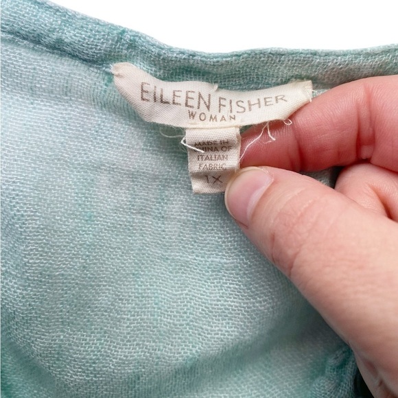 Eileen Fisher Green Long Sleeve Linen Gauze Pintuck Button Down Shirt - Picture 7 of 12